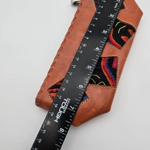 Vintage Bag Makeup Cosmetic Travel Case Pen Coin Wallet Orange Patchwork Boho - Picture 9 of 12